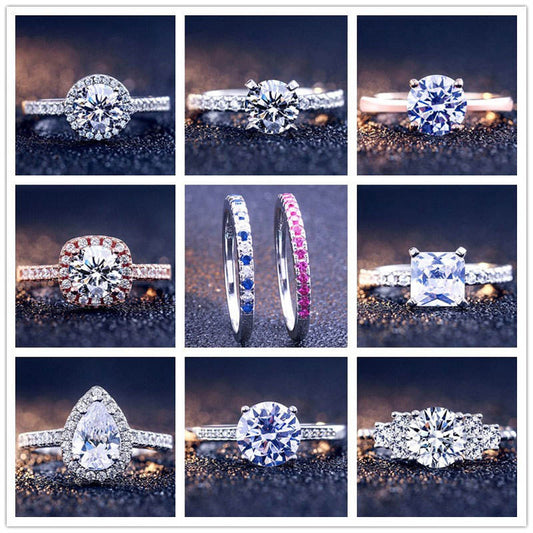 Hot Selling Ladies 925 Sterling Silver Engagement & Wedding Ring Set with Sparkling Zircon – Diamond-Inspired Main Stone – Perfect for Parties & Gifts
